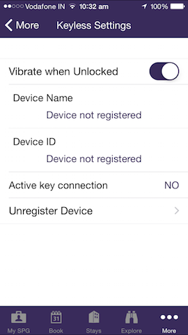 Configuration of Keyless settings on the SPG iOS app