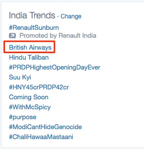 British Airways, Trending on Number 1 position in India