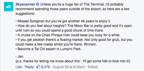 At this point Jen an executive from Skyscanner's social media executive team responded with an epic comment